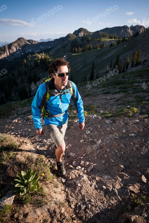 Preview: Hiker on Sunset Peak trail, Catherine's Pass, Wasatch Mountains, Utah, USA