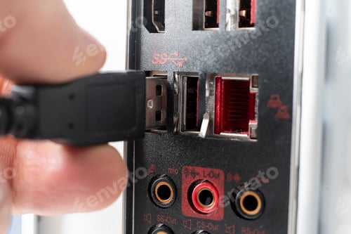 Preview: a macro view of the usb 3.0 data connection, inserting the wire port equipment