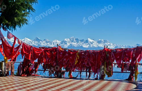 Preview: Temple Prayer Flags with Snow Peaks View