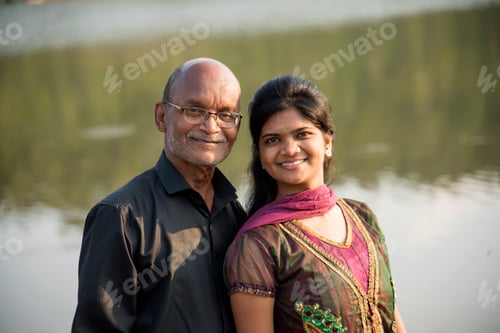Preview: Young girl with father in front of lake