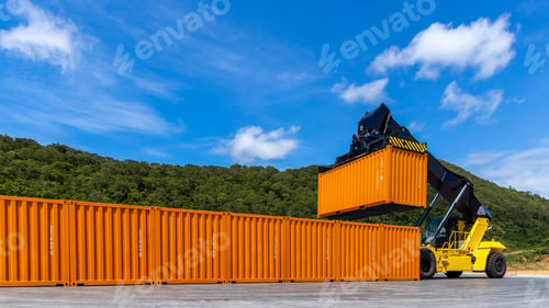 Preview: Reach stacker cargo forklift container box import export logistic transportation industrial.