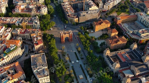 Preview: Aerial view of Barcelona Urban Skyline and The Arc de Triomf or Arco de Triunfo