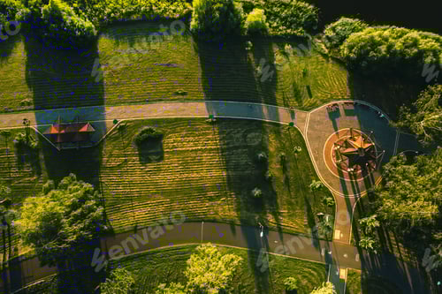 Preview: Top view of the city Park in Chizhovka.Recreation Park with bike paths in Minsk.Belarus