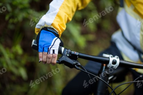 Preview: Mid-Section Of Male Biker With Mountain Bike In Countryside