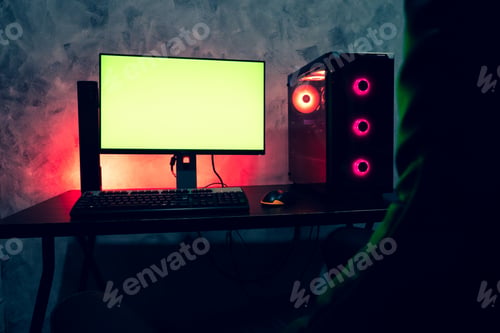 Preview: A blank screen computer on a table. E-sport concept.