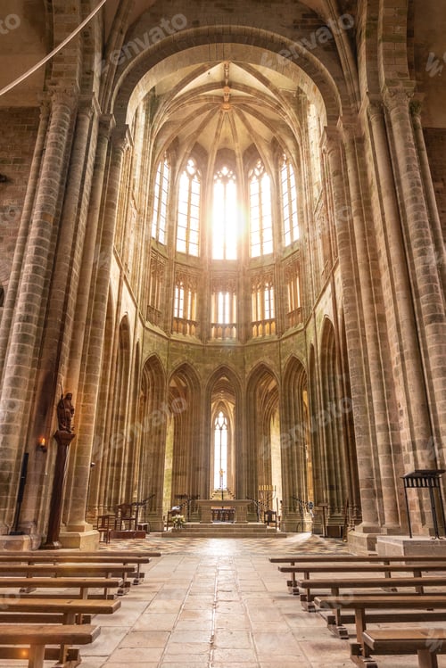 Preview: Inside the Mont Saint-Michel Abbey church, Manche department, Normandy region