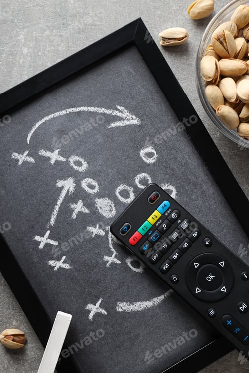 Preview: Blackboard with strategy for playing rugby with a remote control
