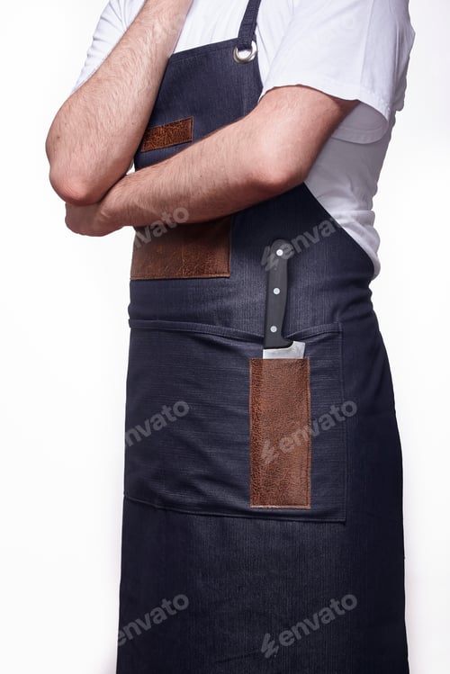 Preview: Unrecognizable Person, Close Up Of One Knife. Chef Uniform.