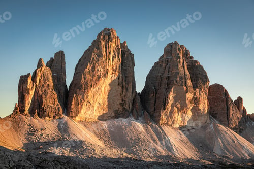 Preview: Stunning view to Tre Cime di Lavaredo at sunset, Dolomites