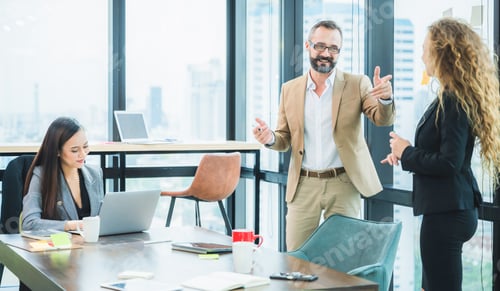 Preview: Male business coach speaker in suit give presentation. Professional executive partners