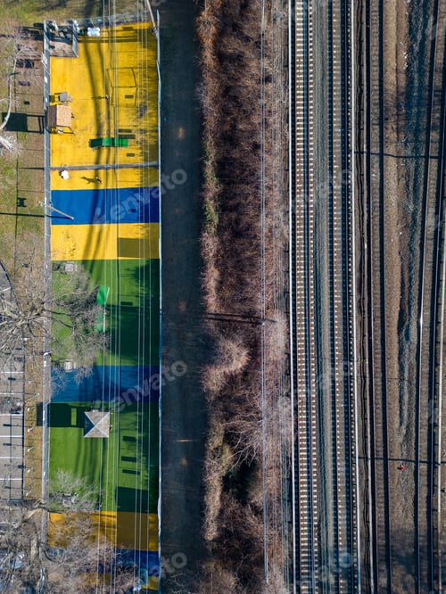 Preview: Aerial view of railroads with buildings