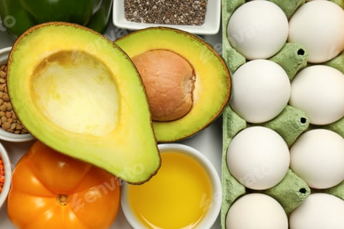 Preview: Concept of grocery, composition with different food