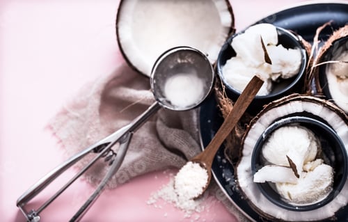 Preview: coconut ice cream on a pink background