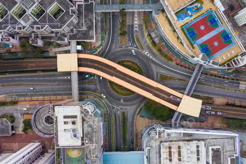 Preview: Tin Shui Wai, Hong Kong, 02 February 2019: Top down view of Hong Kong light rail in the city