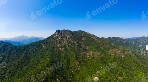 Preview: Lion rock mountain with clear blue sky in Hong Kong
