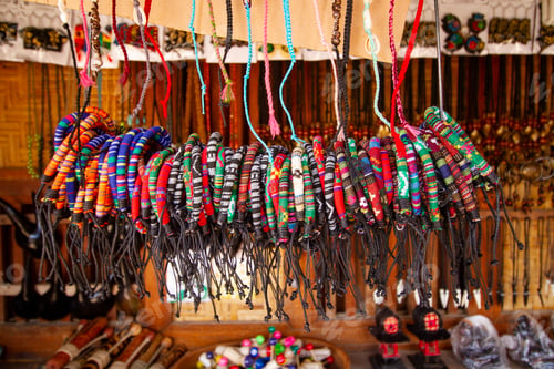 Preview: Ethnic Woven Bracelet With Vibrant Color Hanging In Store For Sale In Market