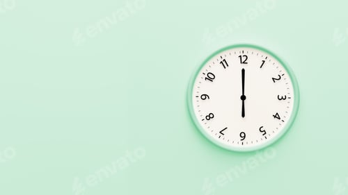 Preview: Clock face wall with time and number isolated on color background.