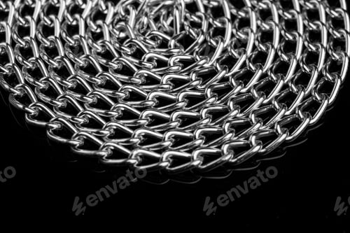 Preview: Chain Heap - Abstract Metal Background. Collection Silver Jewelry Chains On An Isolated Black