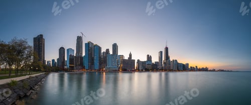 Preview: Chicago, Illinois, USA downtown skyline from Lake Michigan