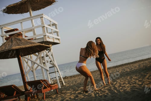 Preview: Two pretty young women having fun on the beach