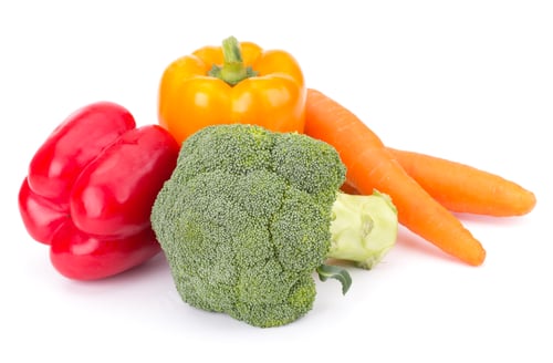 Preview: Fresh vegetables: brocolli, bell peppers, carrot, onion isolated on white background