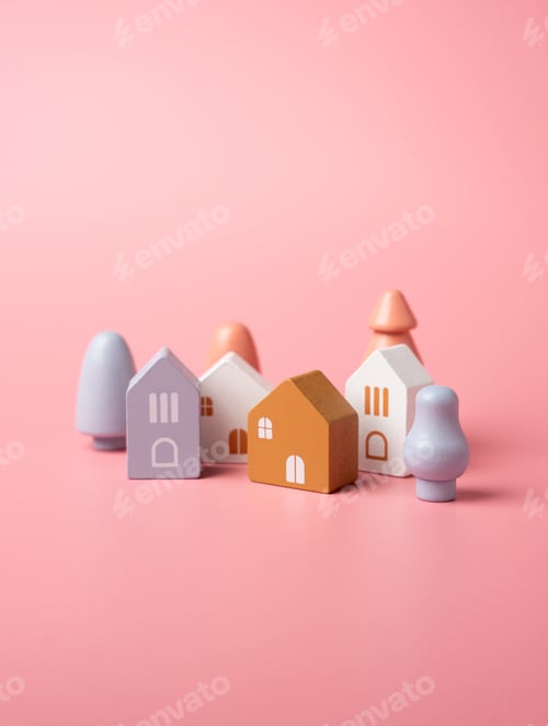 Preview: A small town made of figurines of houses. U