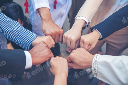 Preview: Diversity multiethnic high five group of business people success team hands together