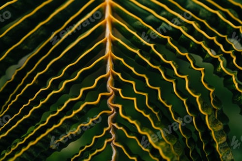 Preview: Close-up of striped green palm leaf during daytime in countryside farmland