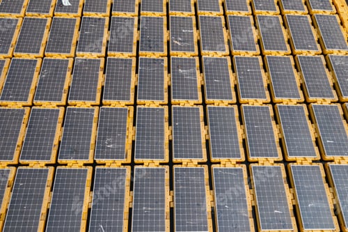 Preview: Aerial View of Solar Panel Array on Water