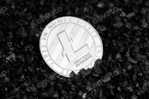 Preview: Litecoin coin on black gravel background