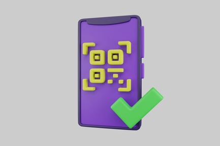 Preview: Smartphone with a green checkmark and a QR code