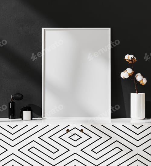 Preview: mock up blank poster frame in black and white modern interior with stylish decoration