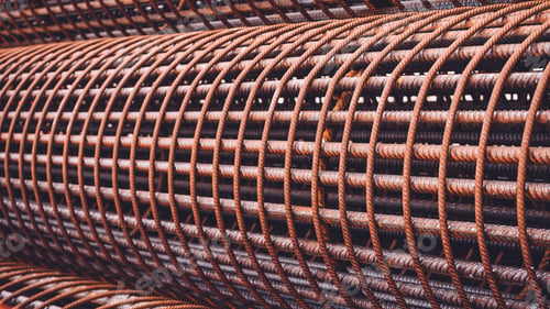 Preview: Closeup shot of the rebar for a reinforced hole in the ground