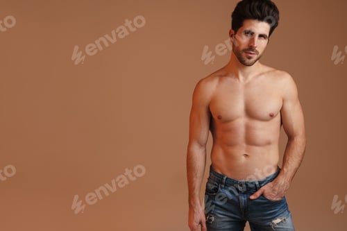 Preview: Shirtless masculine man posing and looking at camera