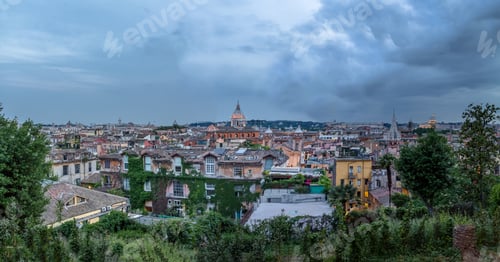 Preview: Rome aerial cityscape view from Pincio Hill at sunset - Rome, Italy