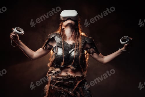 Preview: Weared with virtual reality glasses nordic female warrior
