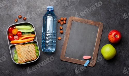 Preview: Healthy lunch box with sandwich and vegetables