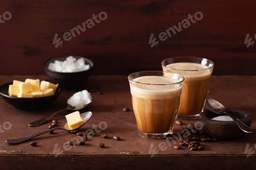 Preview: bulletproof coffee, keto paleo drink blended with butter and coconut oil