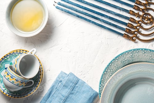 Preview: Chanukiah frame, butter in a bowl, plates and cups