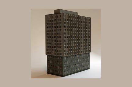 Preview: Grid-patterned high-rise building with rounded edges