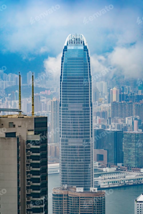 Preview: Hong Kong Downtown, China. Financial district in urban city in Asia. Skyscraper buildings.