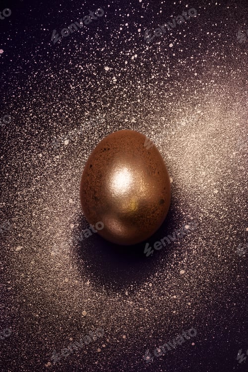 Preview: Golden egg and paint spray Galaxy. Abstract cosmos with golden egg planet
