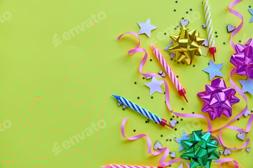 Preview: yellow background, the concept of party time, an invitation to a birthday or other celebration.
