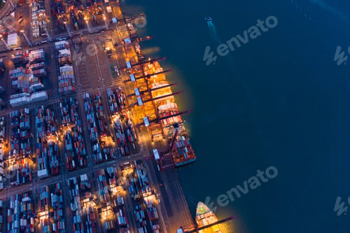 Preview: container cargo ship in the export and import business and logistics. Shipping to the harbor