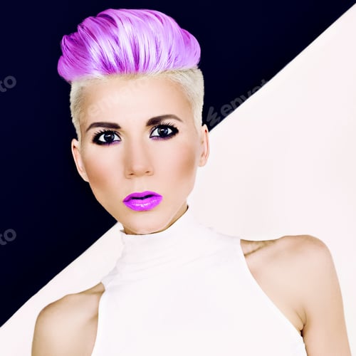 Preview: Sensual portrait blonde girl with fashionable hairstyle and make