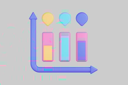 Preview: Abstract graphic of a blue arrow and four colorful shapes.