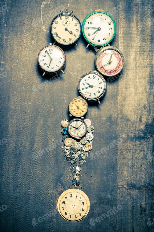 Preview: Questions mark arranged by clocks