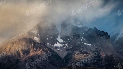 Preview: Dramatic storm clouds over Cuernos del Paine, Torres del Paine National Park, Chile