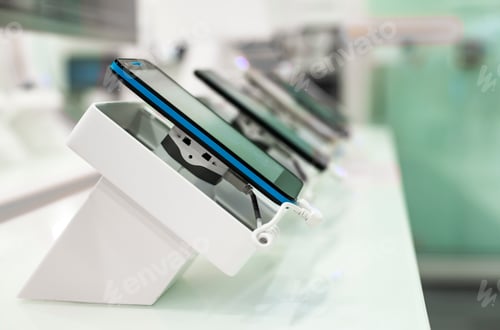Preview: Smartphones on shelf in the store. Concept for communications an