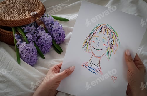 Preview: Mom holds a drawing of a child in her hands
